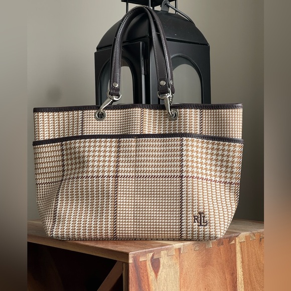 Ralph Lauren Tan and Brown Mini Houndstooth Tote - Picture 3 of 15